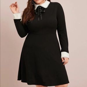 NWOT SHEIN Plus Contrast Collar and Cuff Buttoned Tie Front Dress